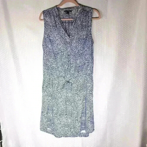 Hillary Radley Blue and White Geometric Print Size 8 Sleeveless Dress adjustable - Picture 2 of 7